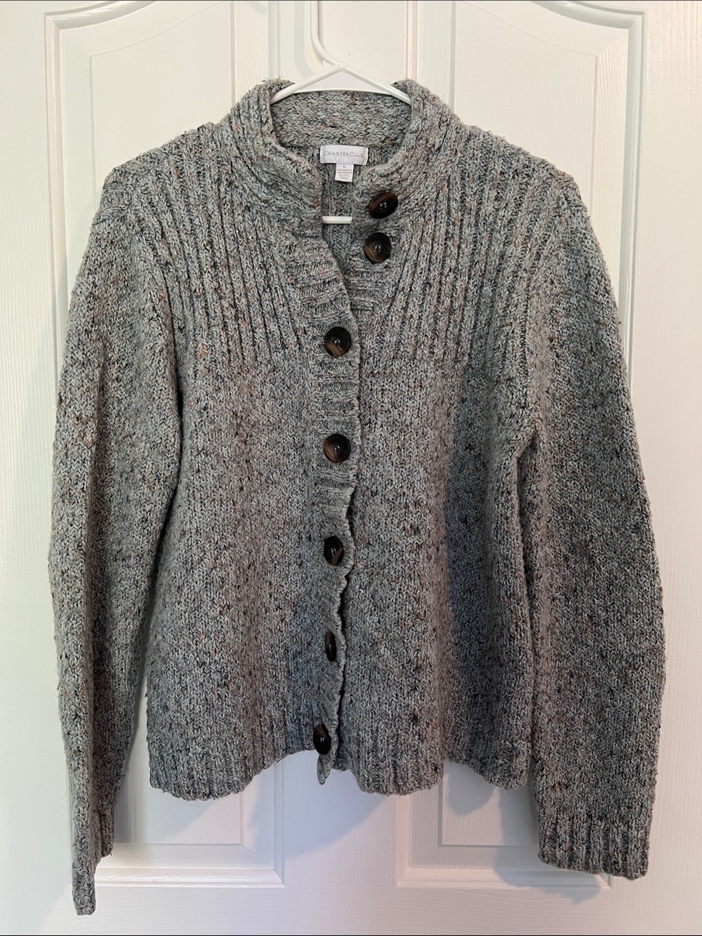 Charter Club Heather Gray Ribbed Button-Front Cardigan